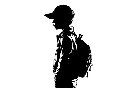 Vintage Sketch of a Young Student or Schoolboy with Bag: Vector Illustration.のイラスト素材