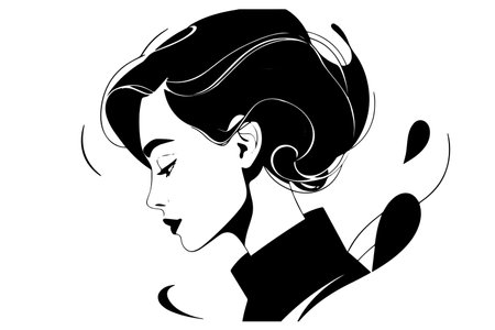 Sad girl portrait hand drawn ink sketch. Engraved style retro vector logotype.のイラスト素材