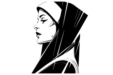 Nun woman sketch logotype in retro style. Vector engraved style illustration.のイラスト素材