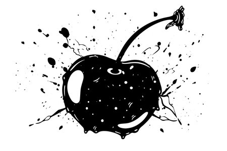 Vintage Sketch Vector: Cherry Fruit Graffiti with Blackberry Silhouette and Hand-Drawn Branch.のイラスト素材