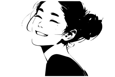 Happy girl hand drawn ink sketch. Engraved style vector portrait.のイラスト素材