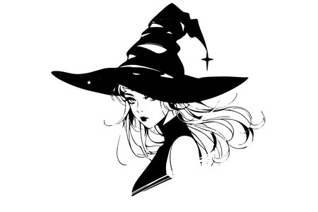 Witch enchantress hand drawn ink sketch. Engraved style vector illustration.のイラスト素材
