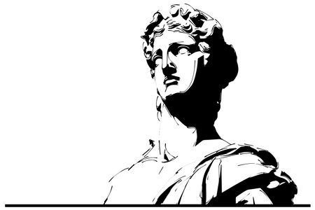 Greek antique statue head etching vector sketch. Sculpture ancient bust.のイラスト素材