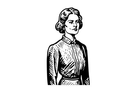 Vintage Engraved Portrait: Woman in Retro Style Vector Drawing.のイラスト素材