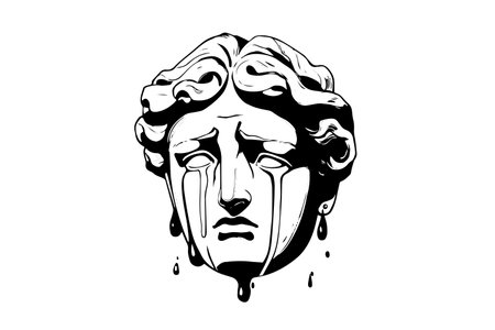 Crying hermes head hand drawn ink sketch. Engraved style vector illustration.のイラスト素材