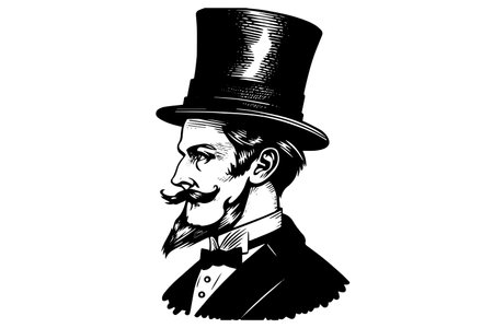 Classic portrait of a Victorian gentleman in engraved style vector illustration.のイラスト素材