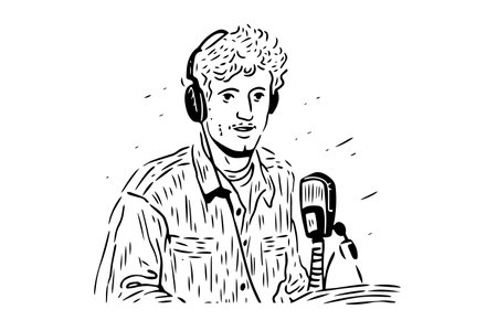 Vintage Musician Vector: Abstract Illustration of a Singer with Microphone.のイラスト素材