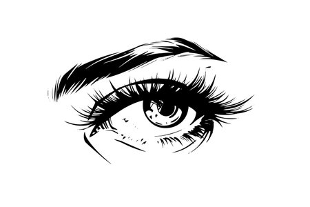 Woman cute eyes hand drawn ink sketch. Engraved style vector illustration.のイラスト素材