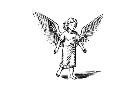 Vintage Angelic Cherub: Engraved Sketch Illustration of a Cherubic Figure, Symbolizing Innocence and Divine Love.のイラスト素材