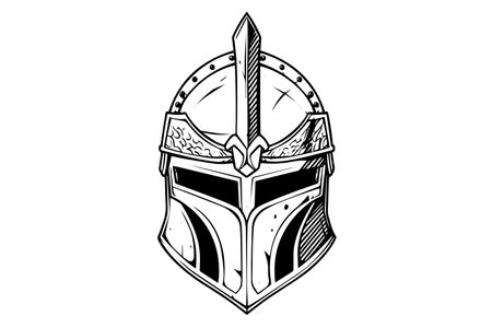 Knight helmet hand drawn ink sketch. Engraved style vector illustration.のイラスト素材