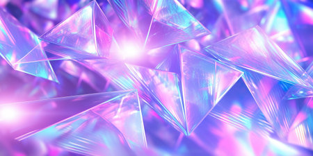 Holographic background with glass shards. Rainbow reflexes in pink and purple color. Abstract trendy...