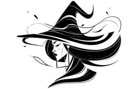 Witch enchantress hand drawn ink sketch. Engraved style vector illustration.のイラスト素材