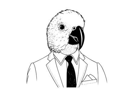 Parrot in tuxedo hand drawn ink sketch. Engraved style vector illustration.のイラスト素材