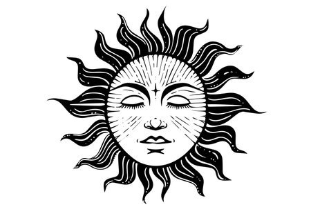 Vintage Sun Emblem: Mystical Celestial Design with Esoteric Symbolism. Vector Illustration.のイラスト素材
