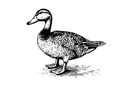Duck hand drawn ink sketch. Engraved style vector illustration.のイラスト素材