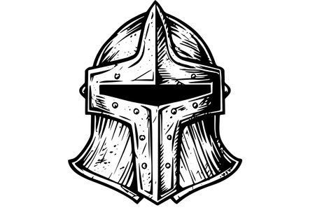 Knight helmet hand drawn ink sketch. Engraved style vector illustration.のイラスト素材