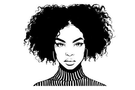 Beuatiful african woman hand drawn ink sketch. Engraved style vector portrait.のイラスト素材