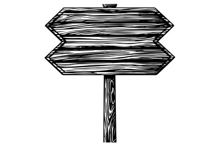 Retro wooden signpost sketch in engraved style on white background. Hand drawn vector poster.のイラスト素材