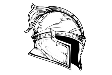 Knight helmet hand drawn ink sketch. Engraved style vector illustration.のイラスト素材