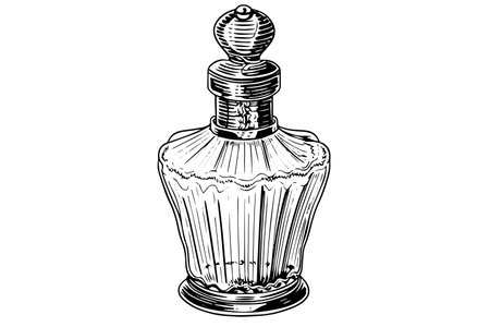 Vintage luxury glass bottle hand drawn ink sketch. Engraved style vector illustration.のイラスト素材