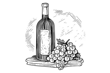 Vintage Vineyard Elegance: Hand-Drawn Wine Illustration with Grapevine Vector Sketch.のイラスト素材
