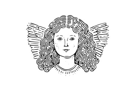Vintage Angelic Cherub: Engraved Sketch Illustration of a Cherubic Figure, Symbolizing Innocence and Divine Love.のイラスト素材