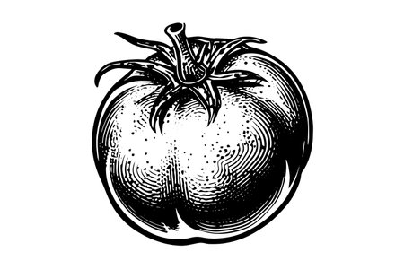 Vintage Tomato Sketch: Hand-Drawn Engraved Vector Illustration in Black and White.のイラスト素材