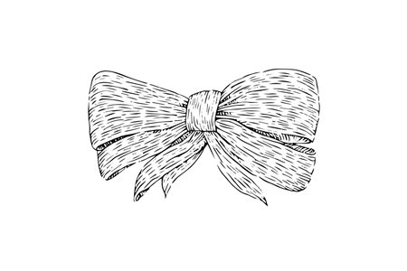 Vintage Bow Sketch: Woodcut Vector Illustration of Classic Ribbon Tie.のイラスト素材