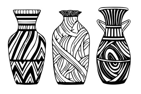 Antique vase, ancient pottery, hand drawn engraving vector sketch in greek style.のイラスト素材