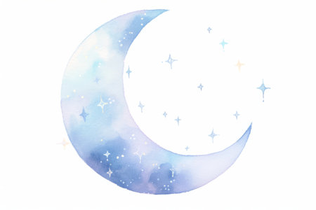 Simple blue moon hand drawn watercolor illustration.の写真素材