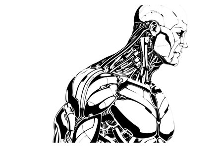 Hand-Drawn AI Robot Cyborg in a Timeless Vintage Engraved Style. Vector Illustration.のイラスト素材