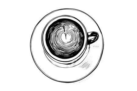 Cup of coffee hand drawn ink sketch. Engraved style vector illustration.のイラスト素材