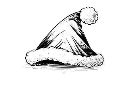 Christmas santa hat engraved xmas icon. Hand drawn vector sketch of cap.のイラスト素材