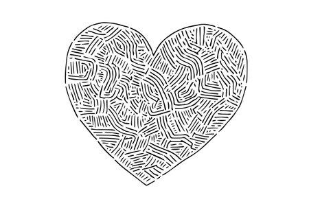 Vintage Abstract Heart Sketch: Hand-Drawn Vector Love Line Icon.のイラスト素材