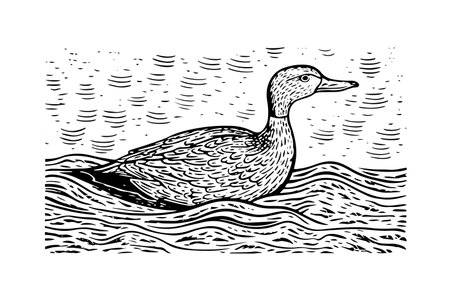 Vintage Vector Mallard: Engraved Duck Sketch in Classic Nature.のイラスト素材