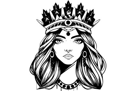 Vintage Vector Portrait: Engraved Queen in Wonderlands vintage engraved.のイラスト素材