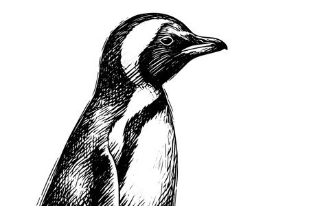Engraved Penguin Vector Sketch. Cute Winter Illustration, Antarctic Bird.のイラスト素材