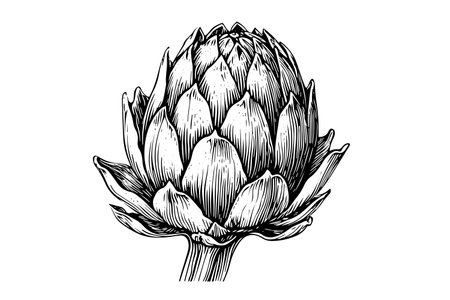 Artichoke engraved, great design for any purposes. Organic food. Handmade drawing. Vector icon.のイラスト素材