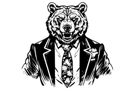 Vintage Hand-Drawn Bear in Businessman Suit: Hipster Animal Character Sketch with Typography Design.のイラスト素材