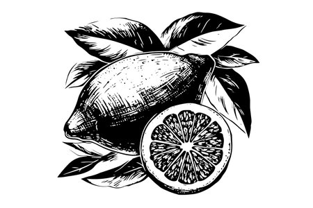 Vintage Citrus Sketch: Hand-Drawn Lemon and Lime with Floral Accents.のイラスト素材