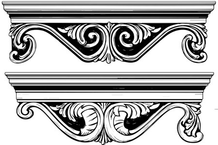 Classic Baroque Ornamentation: Vintage Vector Illustration of Architectural Molding and Borders Pack.のイラスト素材