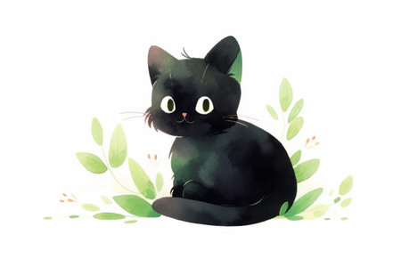 Simple black cute cat watercolor illustration.の写真素材