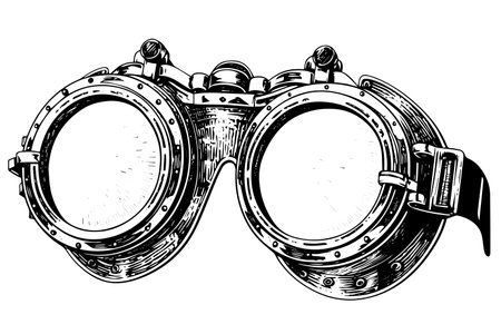 Steampunk Goggles: Vintage Vector Sketch of Industrial Eyewear with Clockwork Detailのイラスト素材