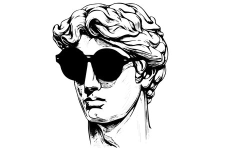 Hermes in sunglasses hand drawn ink sketch. Engraved style vector illustration.のイラスト素材