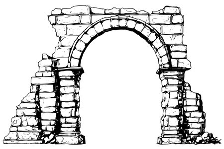 Greek column, architecture arch, roman pillar, doorway, archway vector sketch.のイラスト素材