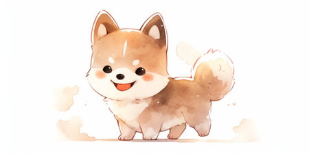 Cute kawaii dog hand drawn watercolor illustration.の写真素材