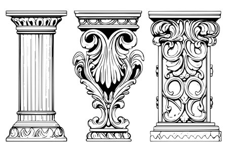 Ancient Column Collection: Vintage Vector Illustrations of Roman and Greek Architecture Element.のイラスト素材