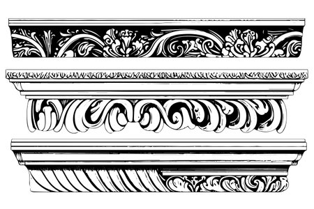 Classic Baroque Ornamentation: Vintage Vector Illustration of Architectural Molding and Borders Pack.のイラスト素材