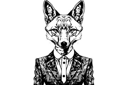 Vintage Hand-Drawn Fox in Suit and Bow Tie: Anthropomorphic Animal Illustration with Hipster Glasses.のイラスト素材