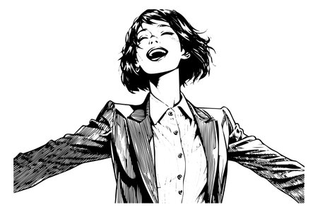 Business woman hand drawn ink sketch. Engraved style vector illustration.のイラスト素材